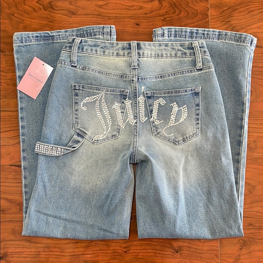 NWT Juicy Couture Abbot Rhinestone Hammerloop Mid Rise Wide Leg Jeans
